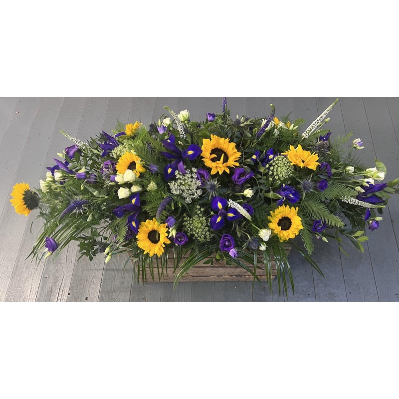Sunflower Mix Casket Spray-154.00 – Standard (As shown in image) & 184.00 – Grand & 214.00 – Superior