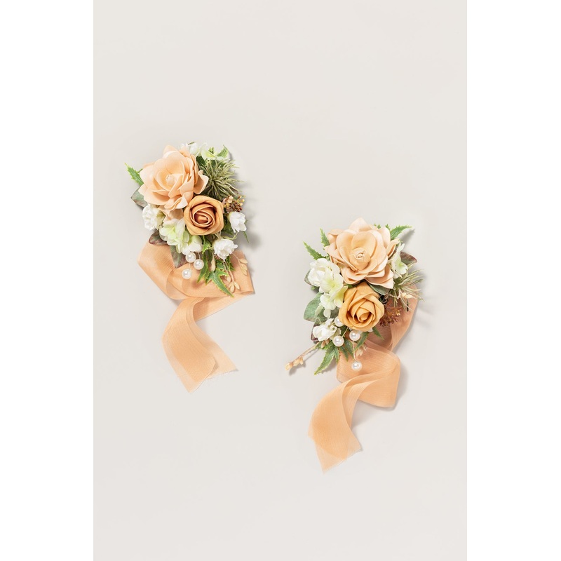 Wrist and Shoulder Corsages in Sunny Peach & Apricot