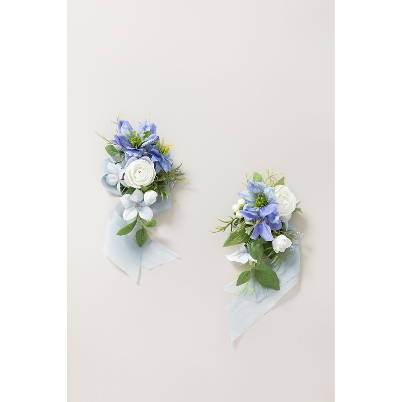 Wrist and Shoulder Corsages in Timeless French Blue & White