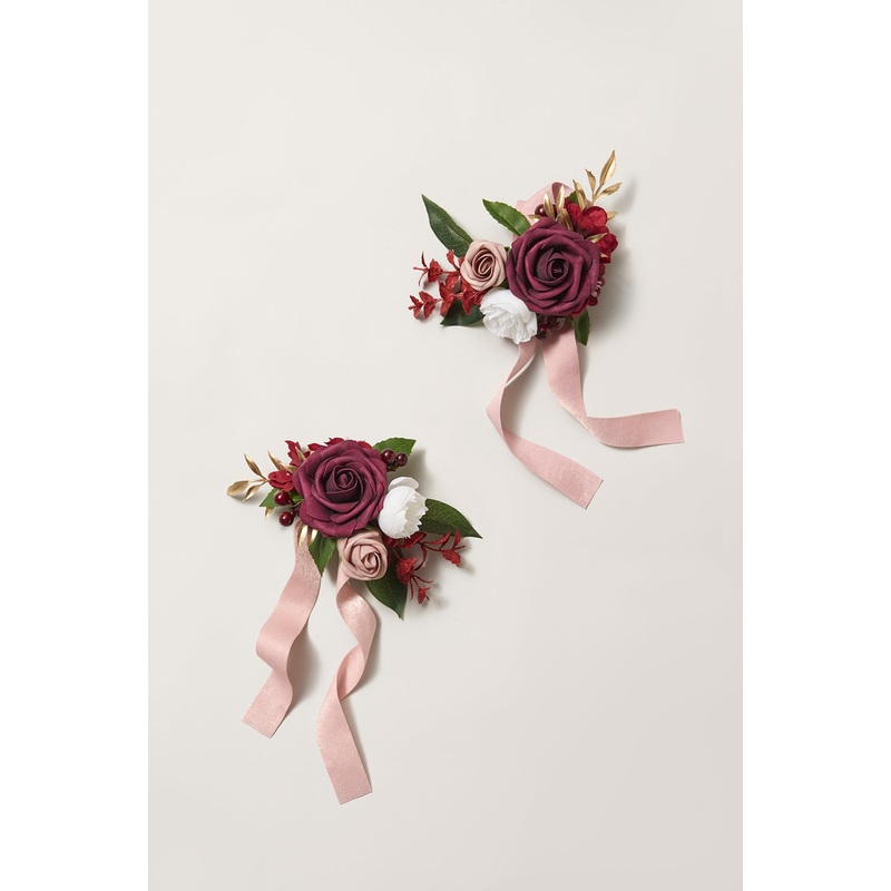 Wrist Corsages in Classic Marsala
