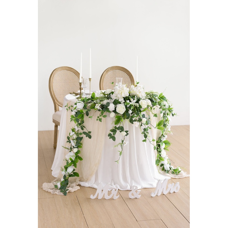 9ft Flower Garland in White & Sage