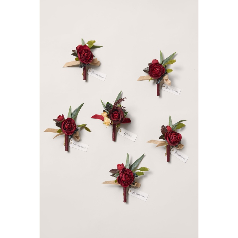 Boutonnieres in Bordeaux Red & Wine