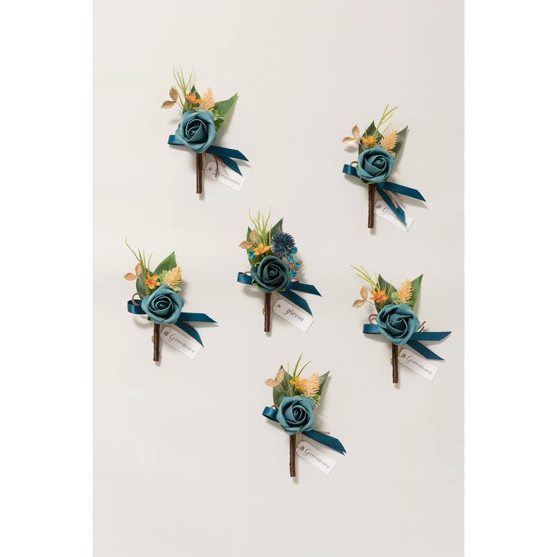 Boutonnieres in Dark Teal & Burnt Orange