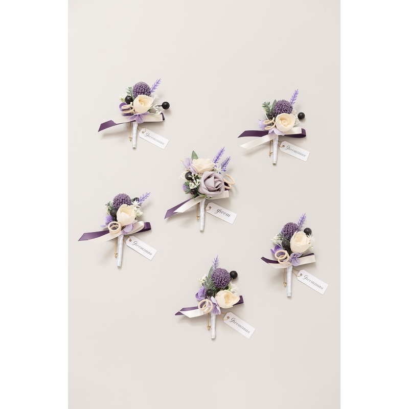 Boutonnieres in French Lavender & Plum
