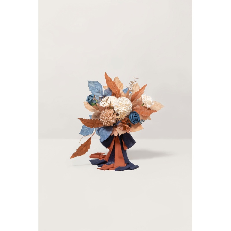 Bridesmaid Posy in Russet Orange & Denim Blue