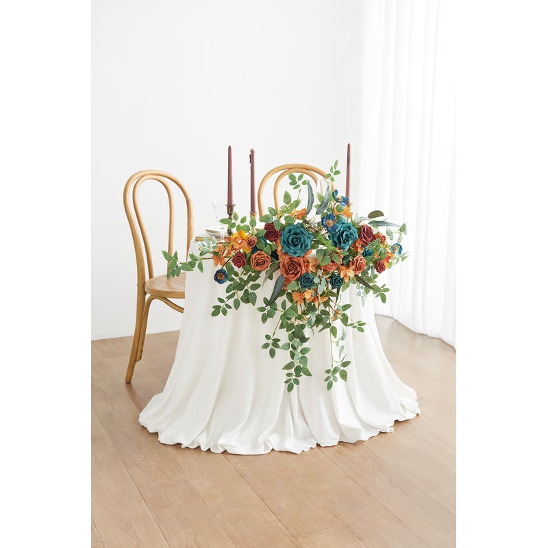 Sweetheart Table Floral Swags in Dark Teal & Burnt Orange