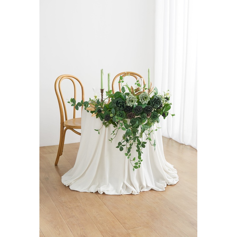 Sweetheart Table Floral Swags in Forest Green & Gold
