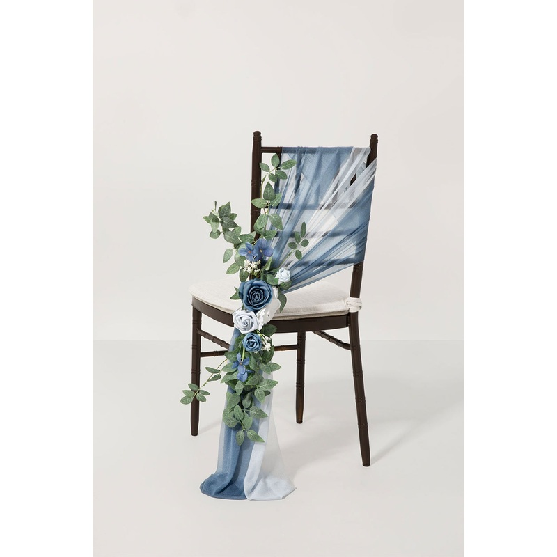 Wedding Aisle Chair Flower Decoration in Dusty Blue & Navy