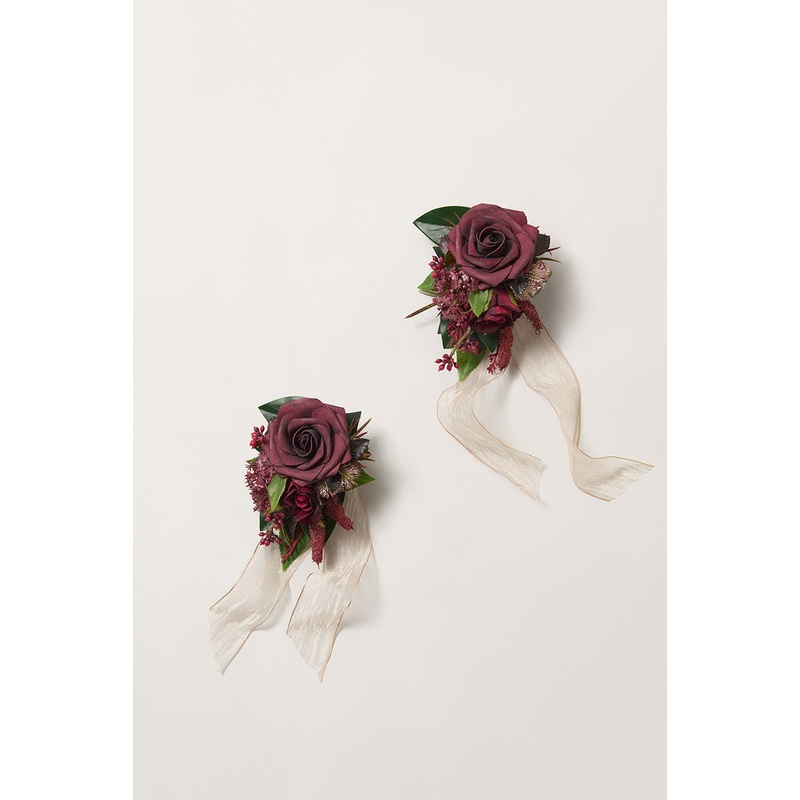 Wrist and Shoulder Corsages in Bordeaux Red & Wine | Clearance