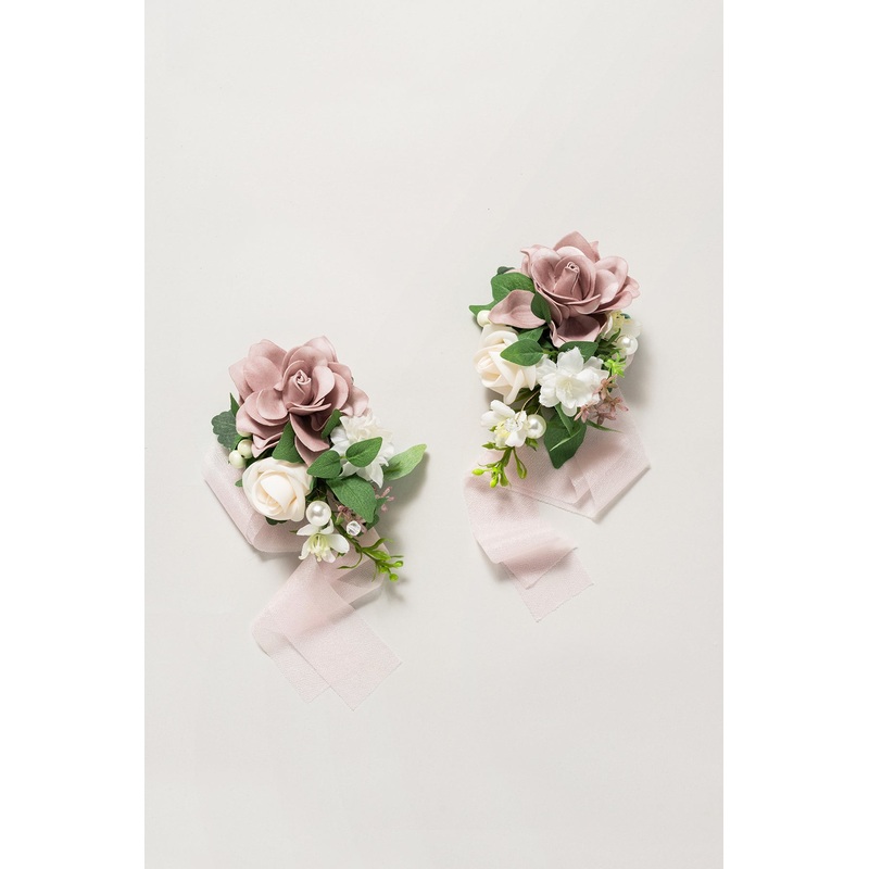 Wrist and Shoulder Corsages in Dusty Rose & Cream