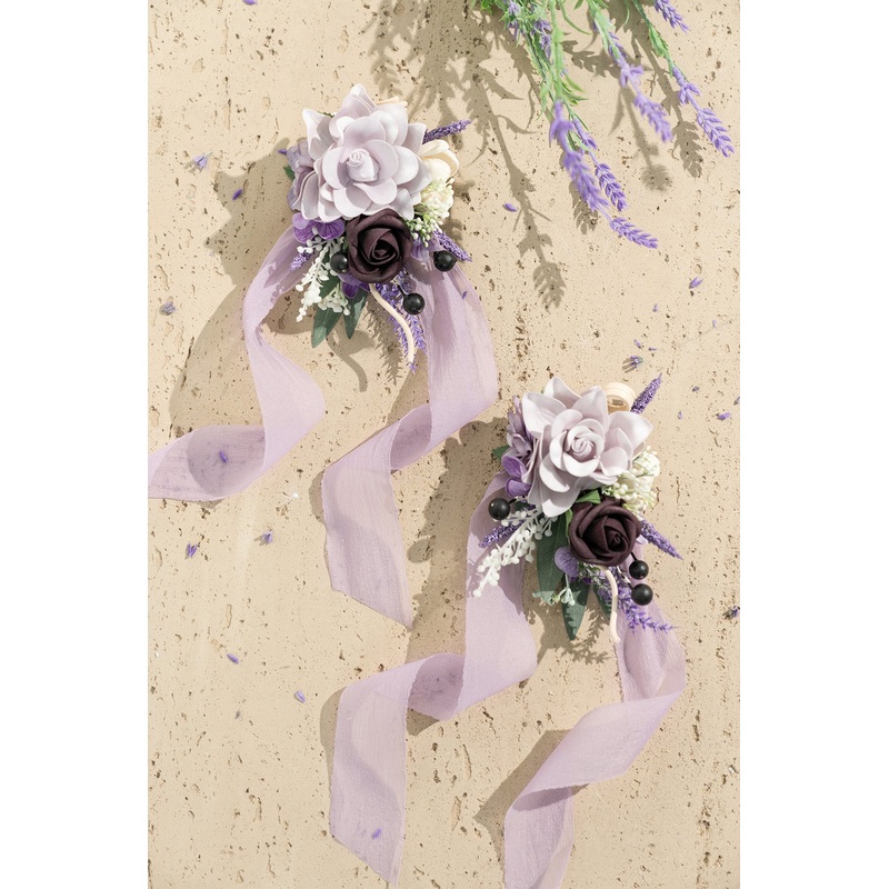 Wrist and Shoulder Corsages in French Lavender & Plum