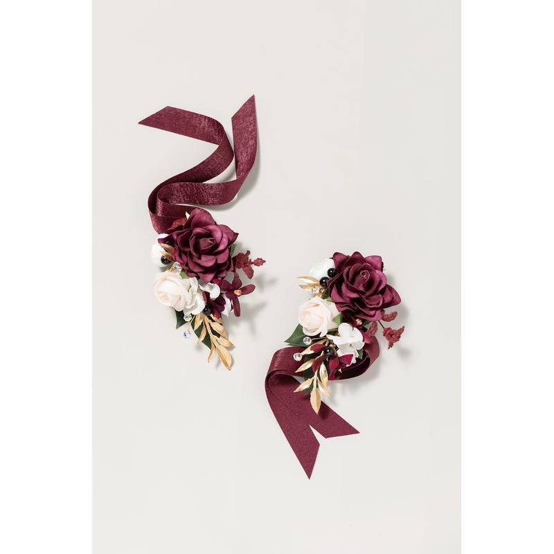 Wrist and Shoulder Corsages in Romantic Marsala