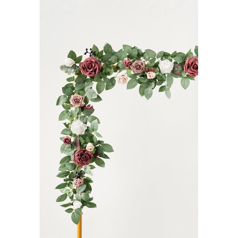 5ft Rose Leaf Flower Garland in Dusty Rose & Mauve