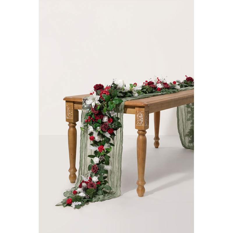 6ft Flower Garland in Christmas Red & Sparkle