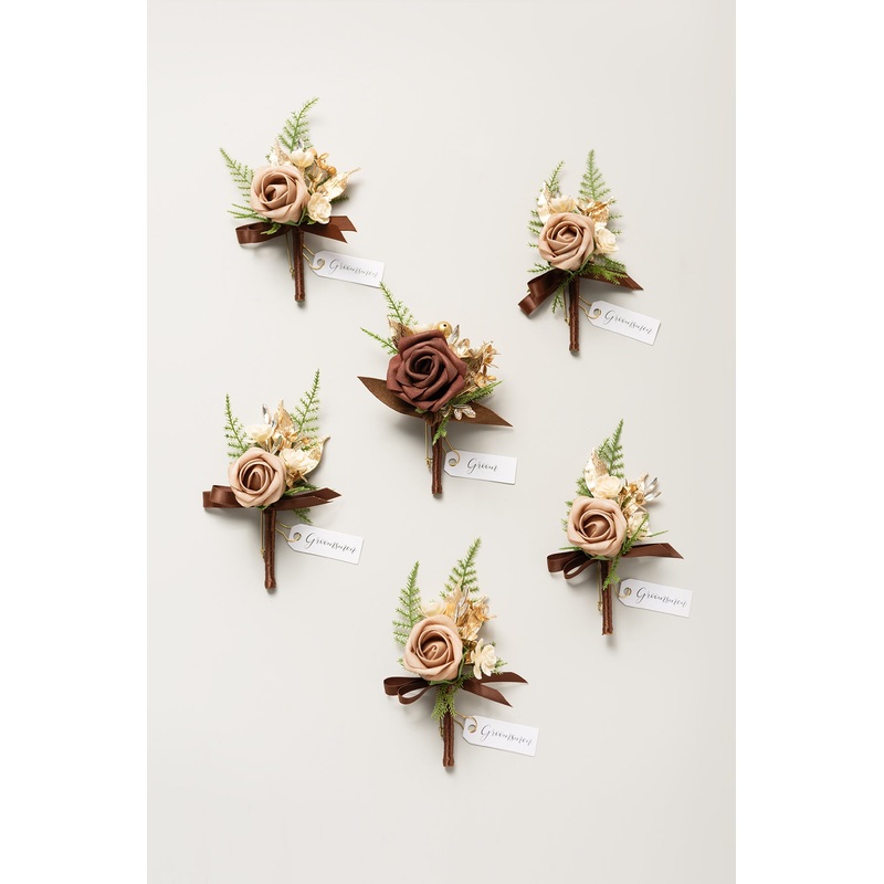 Boutonnieres in Caramel & Walnut Brown