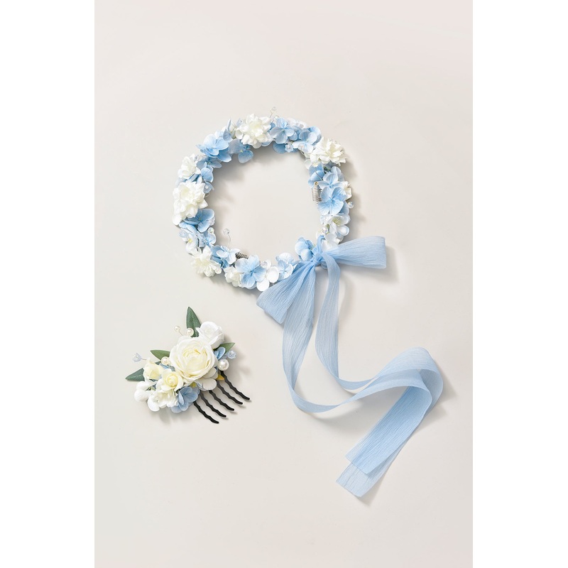 Bridal Flower Crown in Dutch Blue & Navy Blue | Clearance