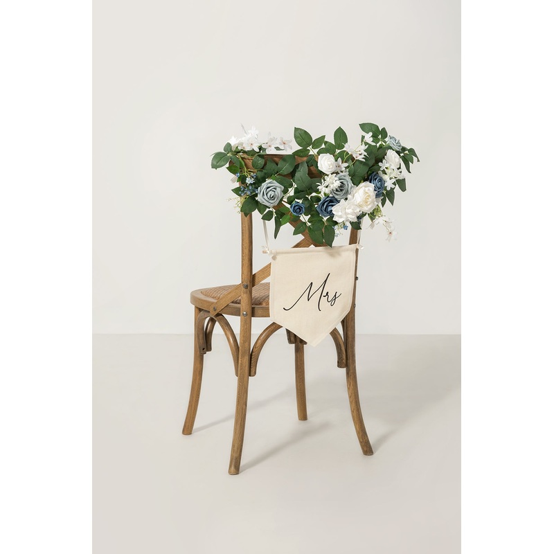 Bride and Groom Floral Chair Signs in Dusty Blue & Navy Blue