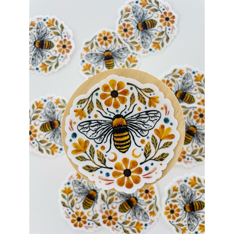 Flowers & Bee – Clear Sticker