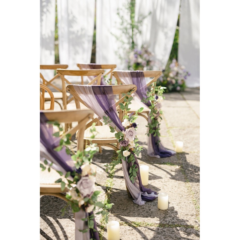 Wedding Aisle Chair Flower Decoration in Lilac & Gold
