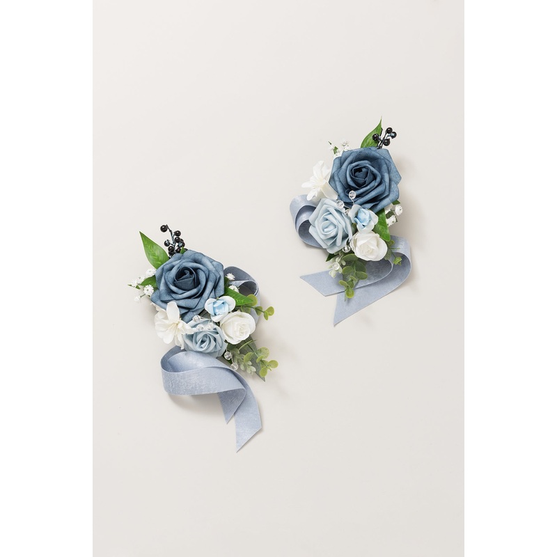 Wrist Corsages & Shoulder Corsages in Dusty Blue & Powder Blue