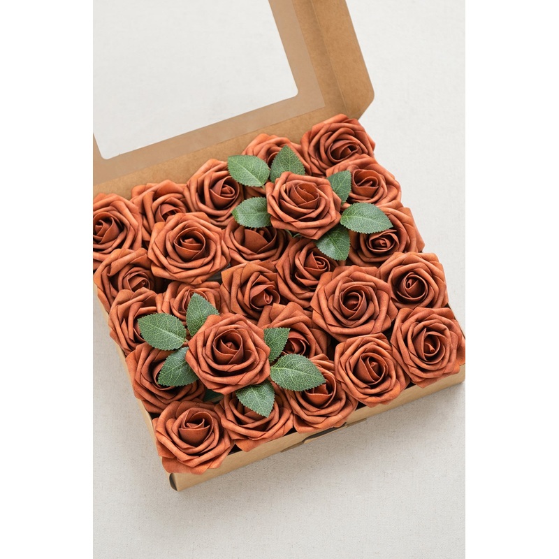 3 Foam Rose with Stem in Warmth & Walnut Romance Wedding