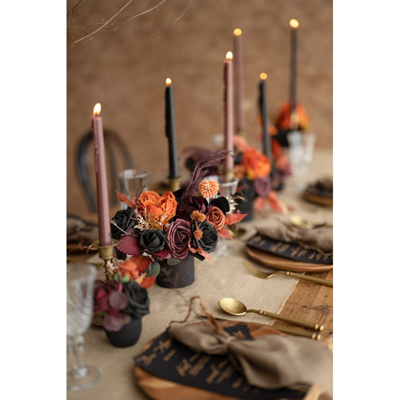 Assorted Floral Centerpiece Set in Black & Pumpkin Orange | Clearance