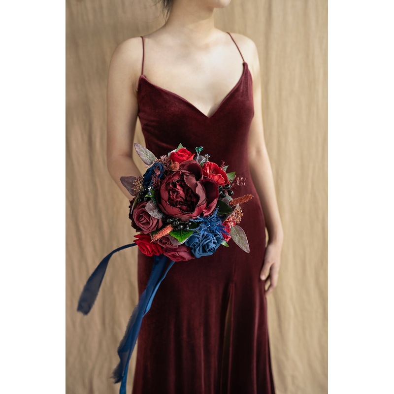 Bridesmaid Bouquet in Burgundy & Navy Blue