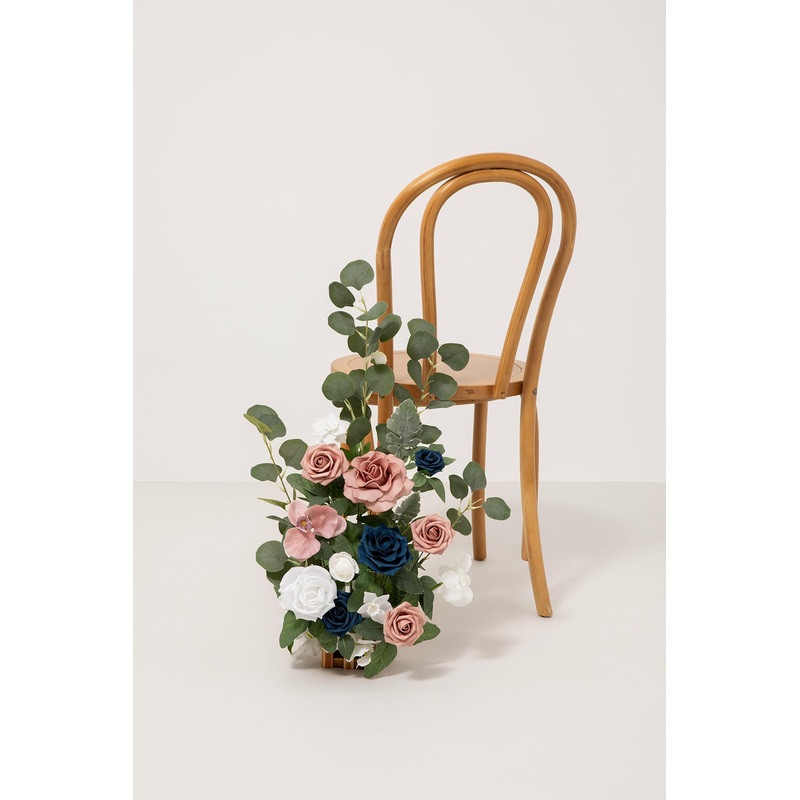 Wedding Aisle Runner Flower Arrangements in Dusty Rose & Navy