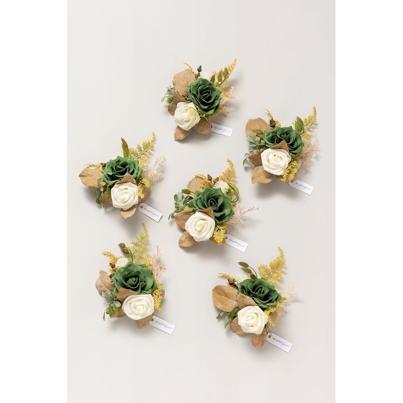 Wrist Corsages in Emerald & Tawny Beige