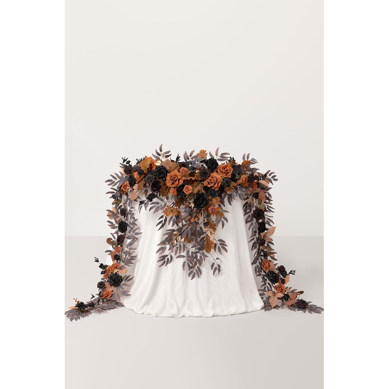 9ft Head Table Flower Garland in Black & Pumpkin Orange
