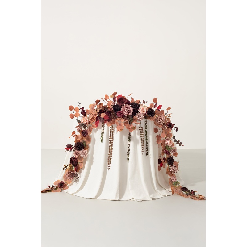 9ft Head Table Flower Garland in Burgundy & Dusty Rose