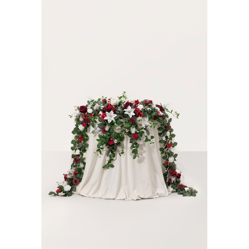 9ft Head Table Flower Garland in Christmas Red & Sparkle
