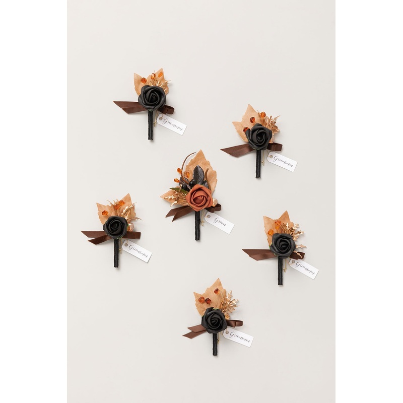 Boutonnieres in Black & Pumpkin Orange