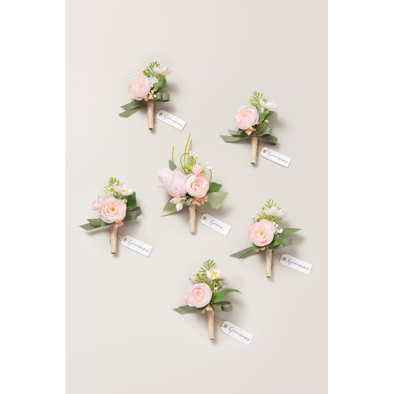 Boutonnieres in Blush & Cream-Blush & Cream (Set of 6)