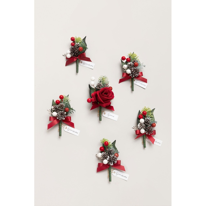 Boutonnieres in Christmas Red & Sparkle