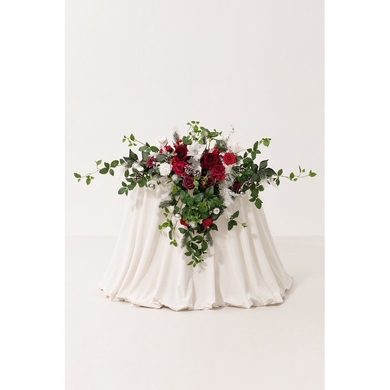 Sweetheart Table Floral Swags in Christmas Red & Sparkle