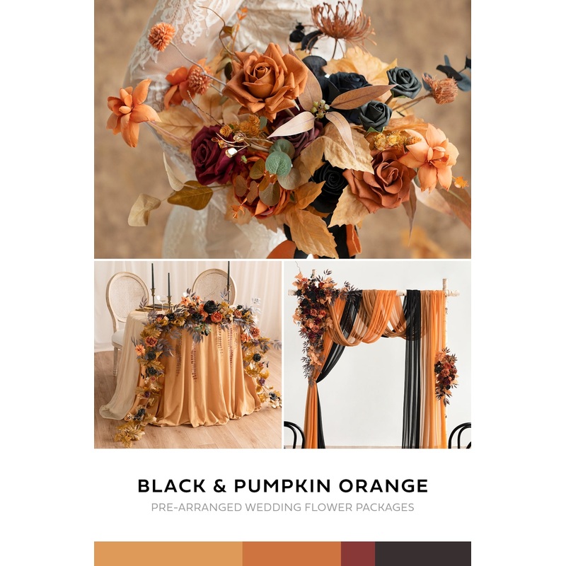 Wedding Flower Packages in Black & Pumpkin Orange