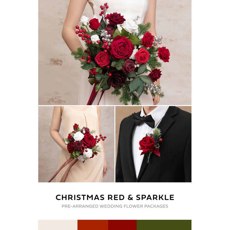 Wedding Flower Packages in Christmas Red & Sparkle
