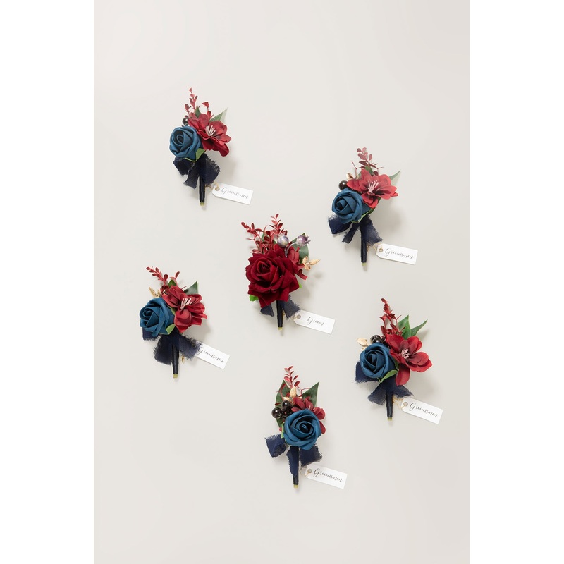 Boutonnieres in Burgundy & Navy | Clearance