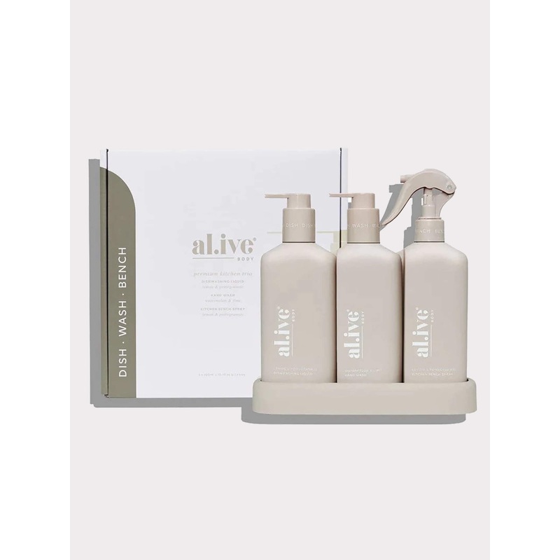 Dishwashing Liquid, Hand Wash & Bench Spray + Tray Premium Kitchen Trio