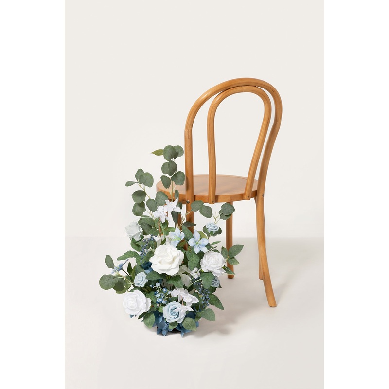 Wedding Aisle Runner Flower Arrangement in Dusty Blue & White