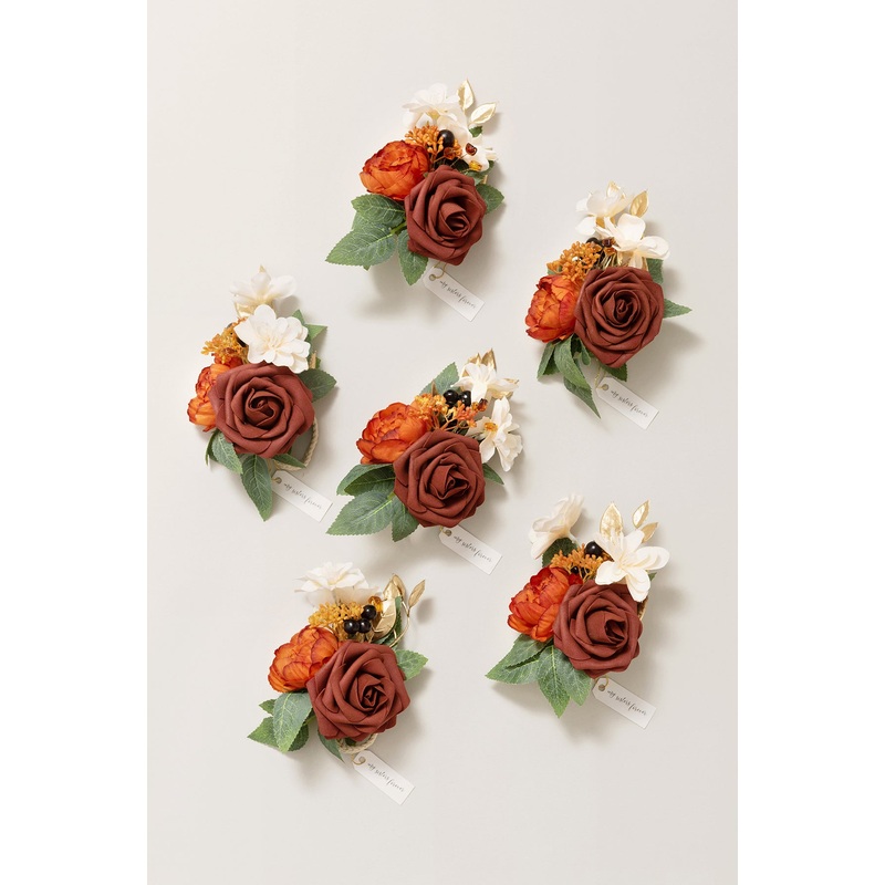 Wrist Corsages in Burnt Orange