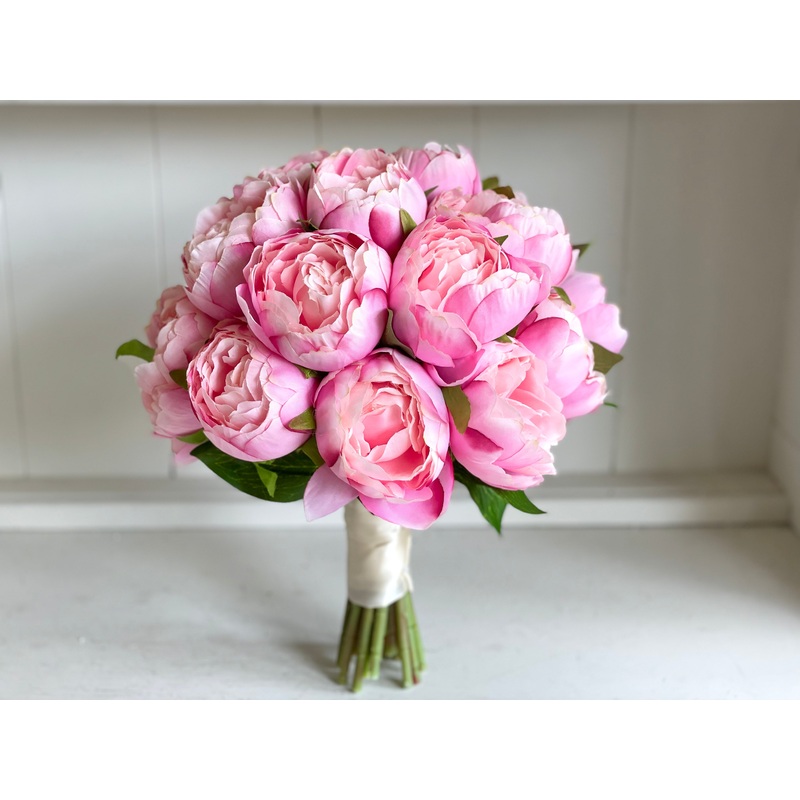 Pink peony wedding bouquet.-10inch Bride & 8inch Bridesmaid & 6inch Bridesmaid & 4inch Flower girl