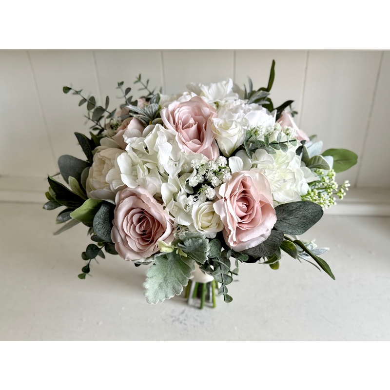 Blush pink and white artificial wedding flowers. Roses and peonies. *Updated design*