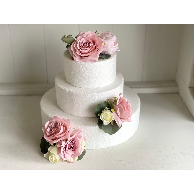 Dusky pink and cream silk wedding flower cake decoration