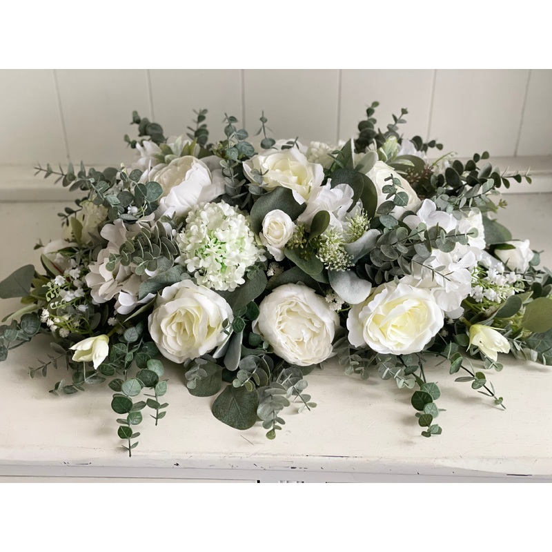 Elegant white and sage green long arrangement