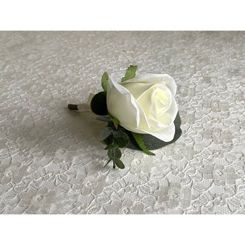 Ivory rose and eucalyptus wedding buttonhole