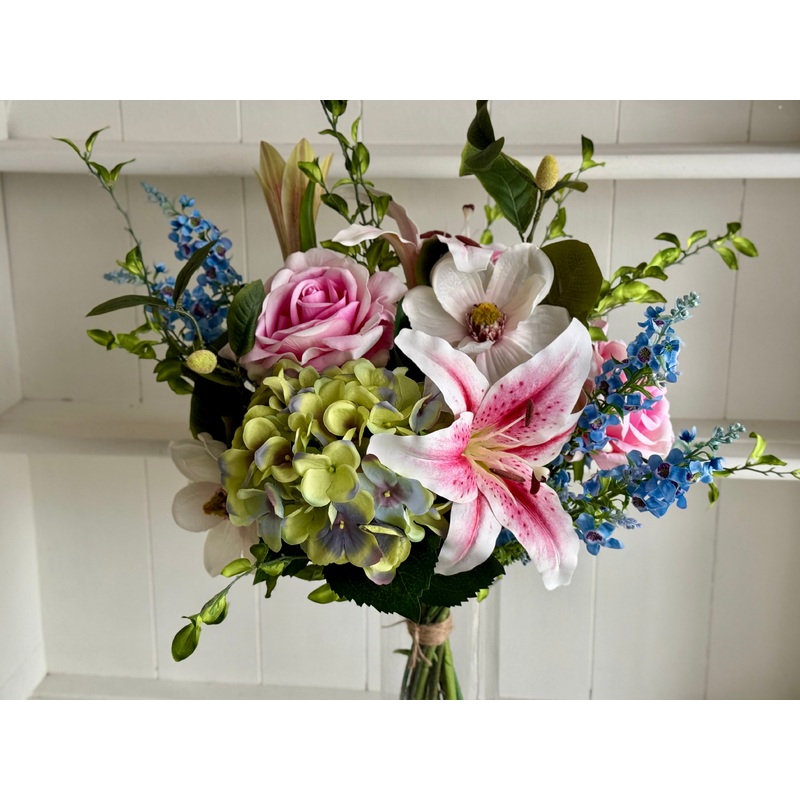 Pink and blue faux flower arrangement *Vase not included