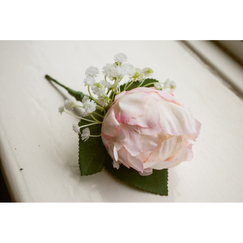 Pink peony silk wedding buttonhole / boutonniere