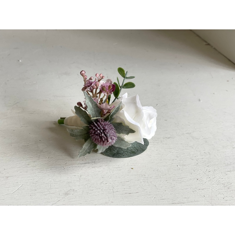 Rose and thistle silk flower buttonhole